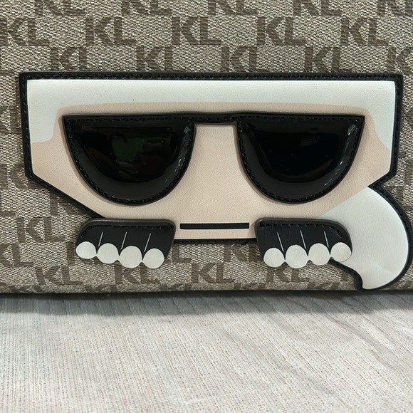 Karl Lagerfeld Authentic Taupe White Silver Satchel New With Tags - Picture 2 of 6
